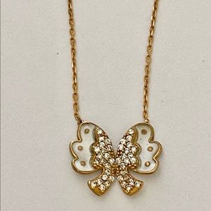 925 Silver handmade enamel bow cz stones necklace